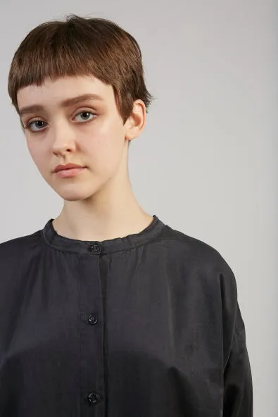 Silk cotton shirtdress in black