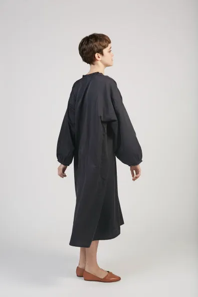 Silk cotton shirtdress in black