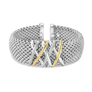 Silver & 18K Gold Bold Diamond Tally Cuff