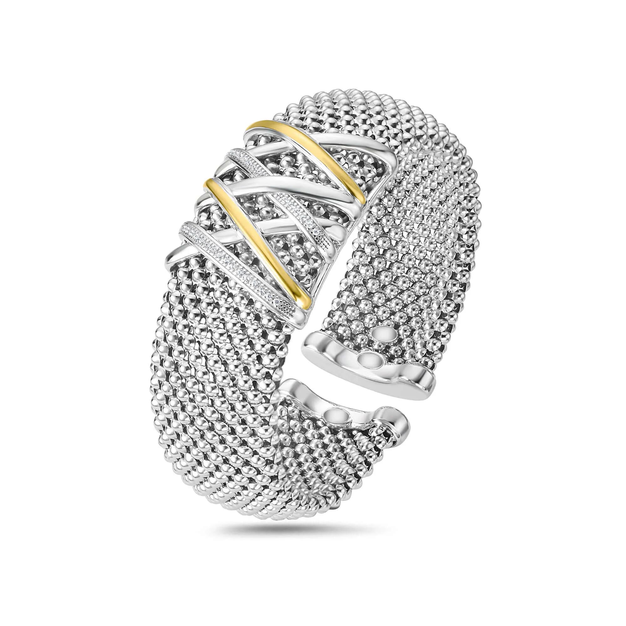 Silver & 18K Gold Bold Diamond Tally Cuff