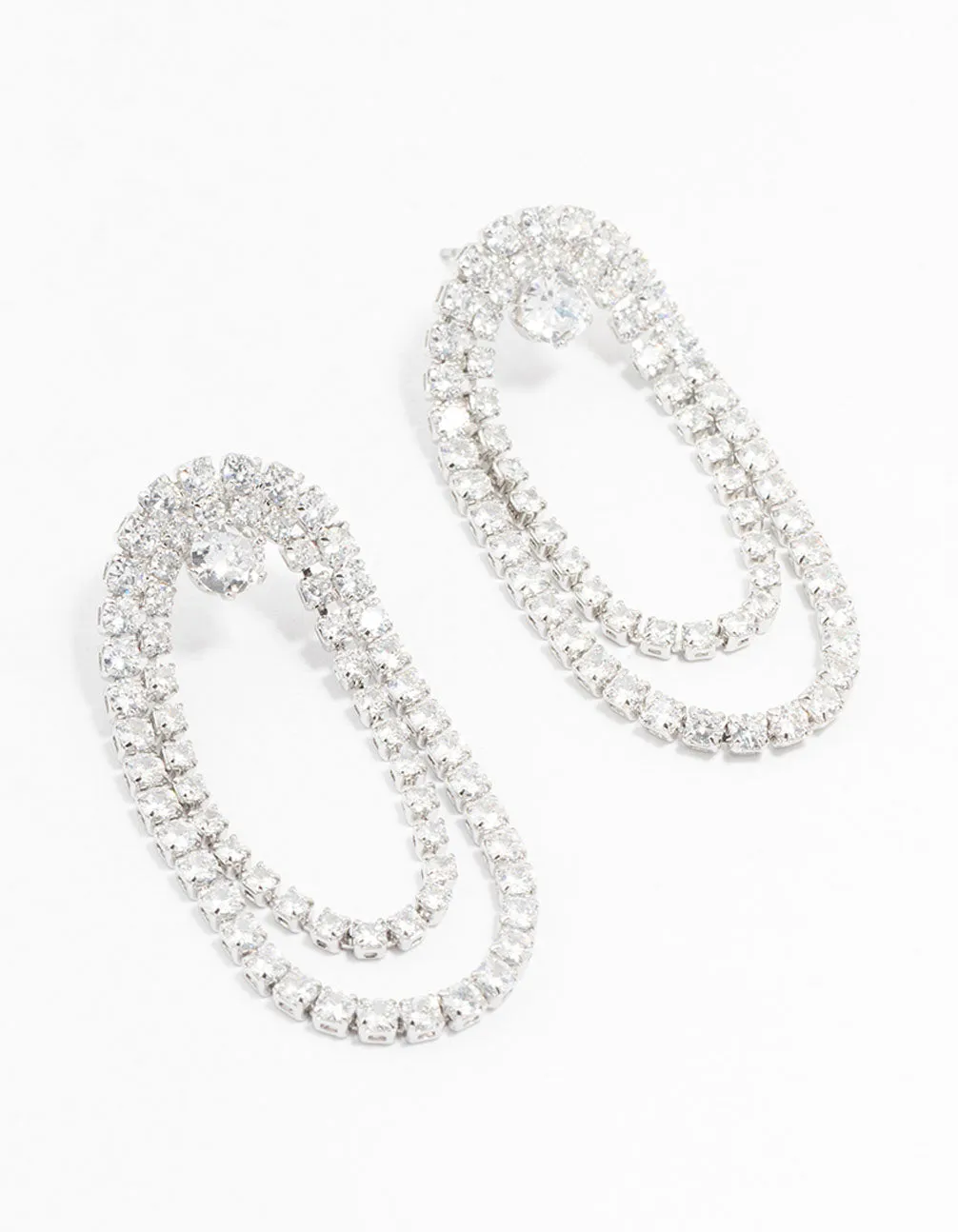 Silver Cubic Zirconia Draped Cupchain Earrings