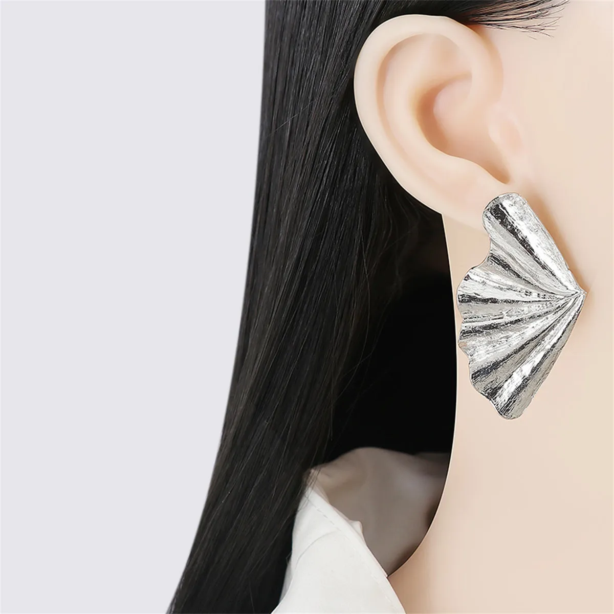 Silver-Plated Fan Stud Earrings