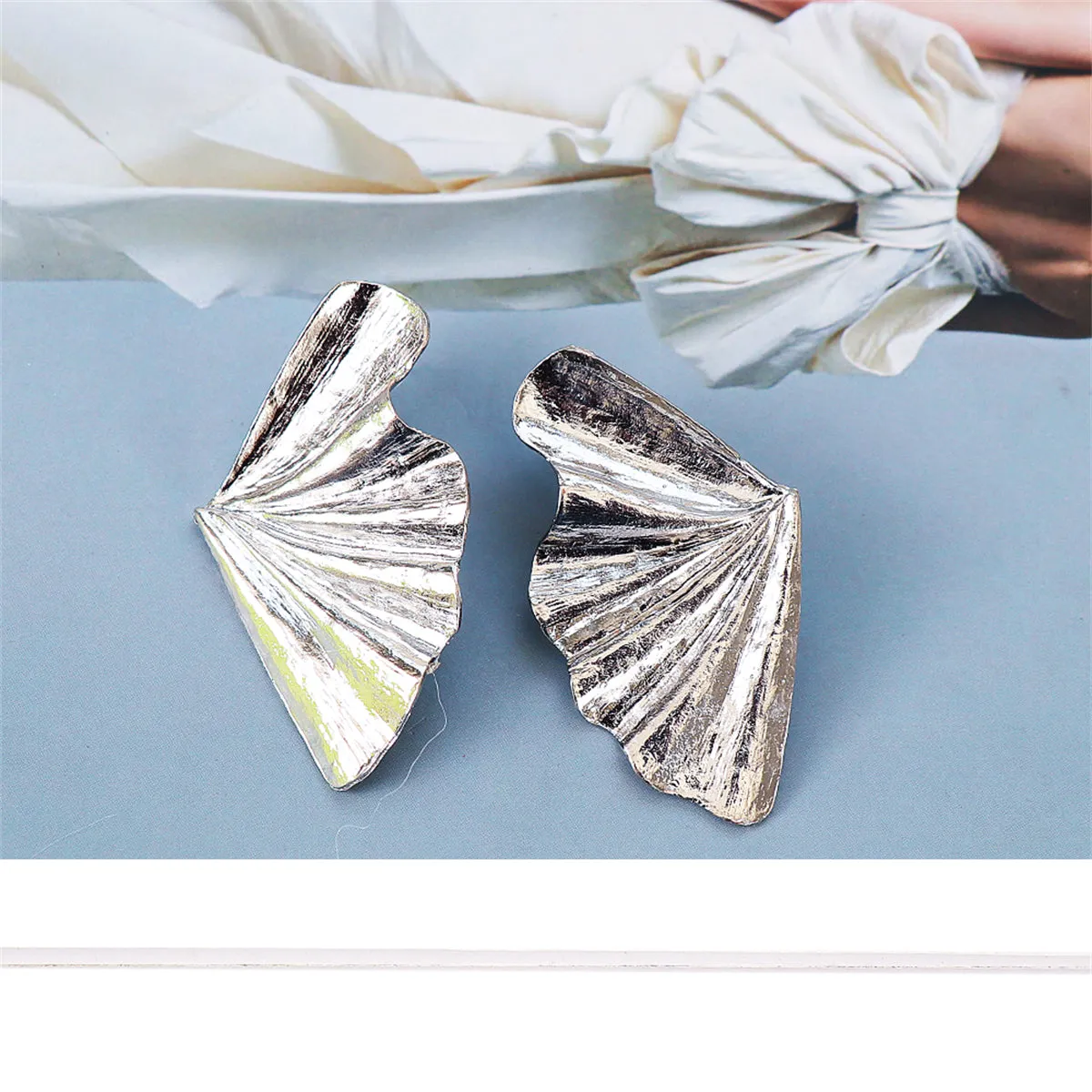 Silver-Plated Fan Stud Earrings