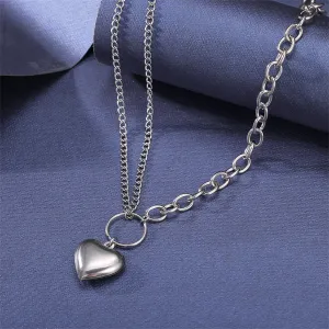Silver-Plated Heart Layered Pendant Necklace