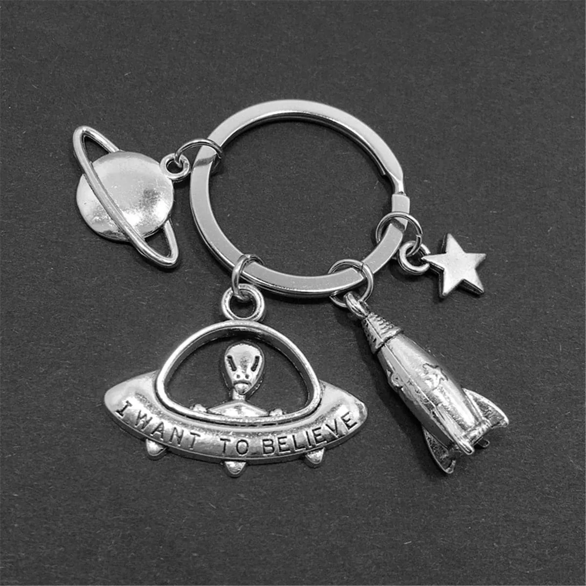 Silver-Plated 'I Want To Believe' Alien Key Chain