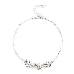 Silver-Plated Leaf Charm Anklet