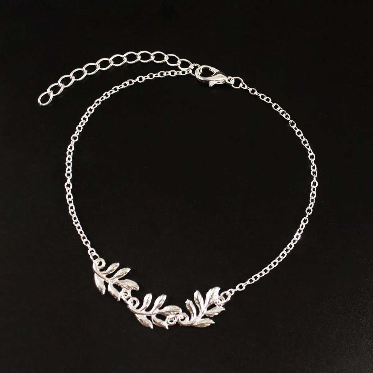 Silver-Plated Leaf Charm Anklet