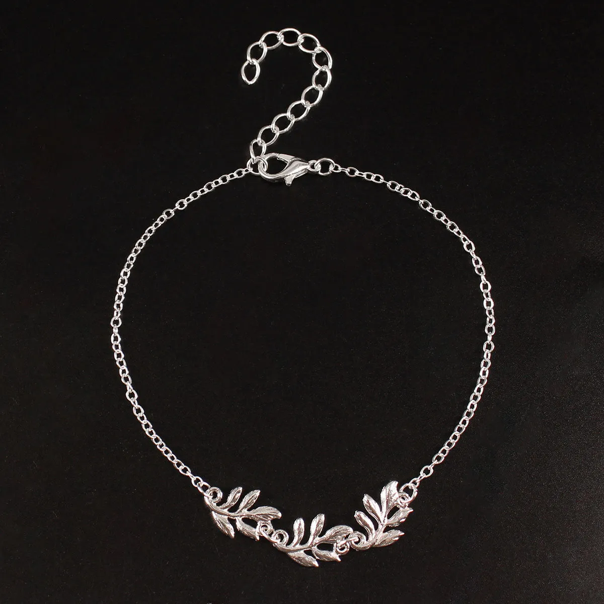 Silver-Plated Leaf Charm Anklet