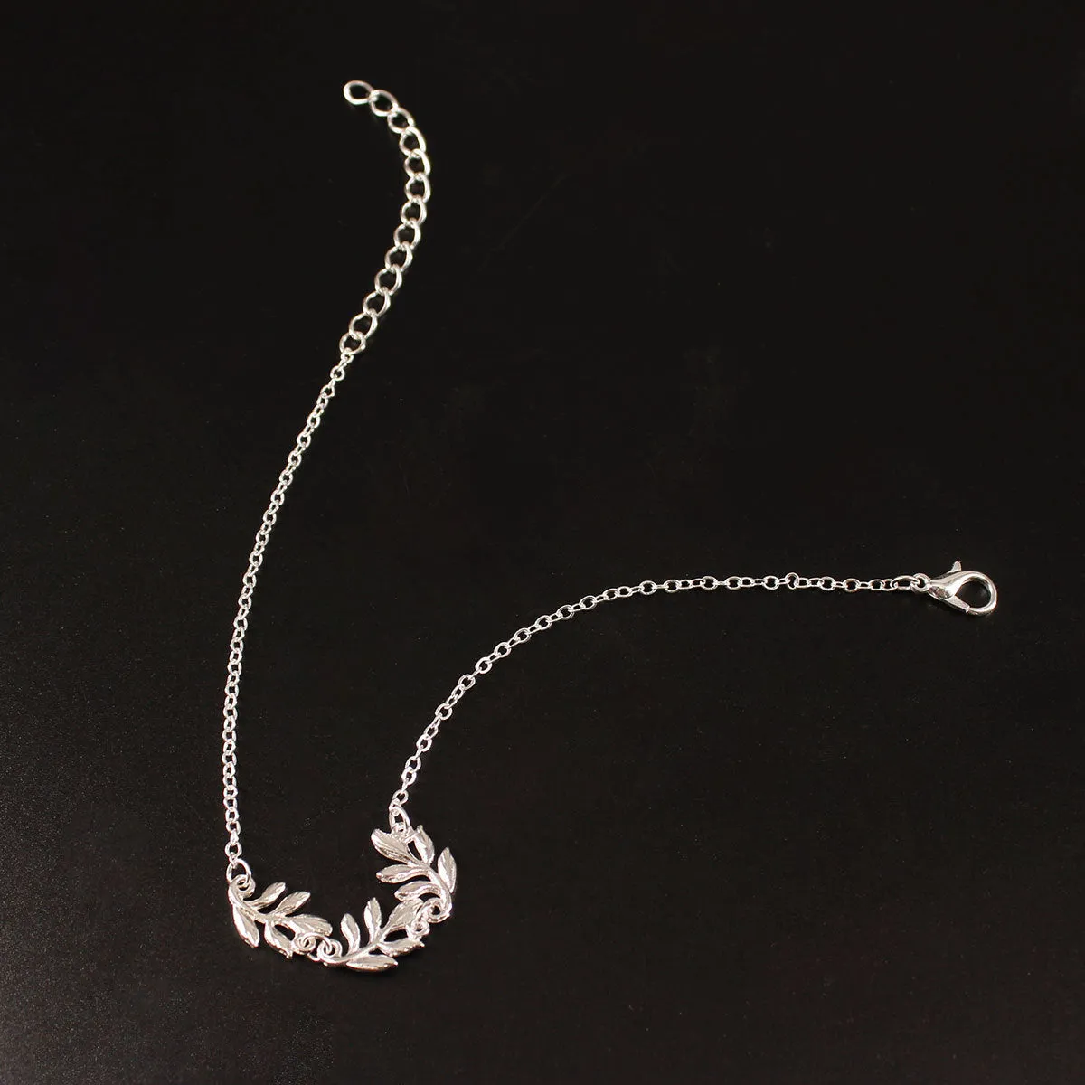 Silver-Plated Leaf Charm Anklet