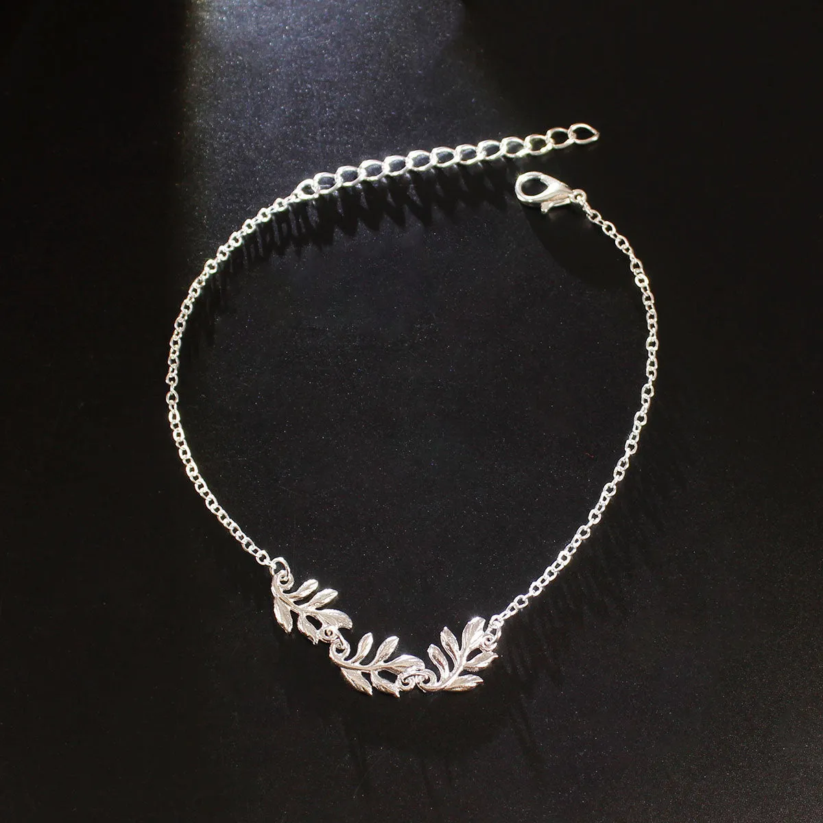 Silver-Plated Leaf Charm Anklet