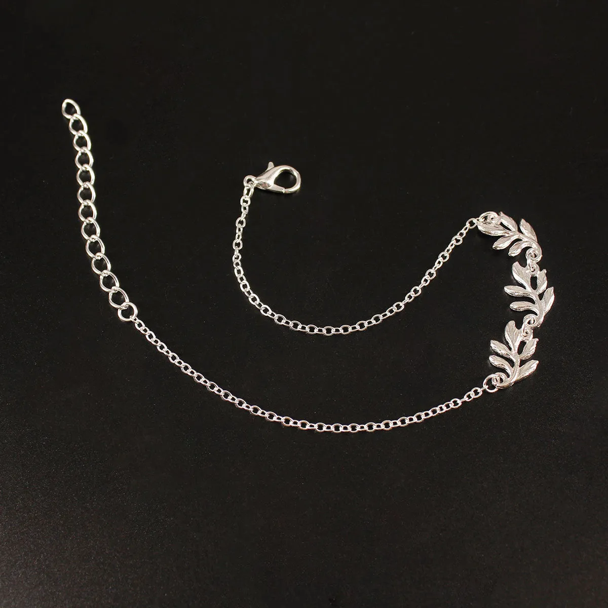 Silver-Plated Leaf Charm Anklet
