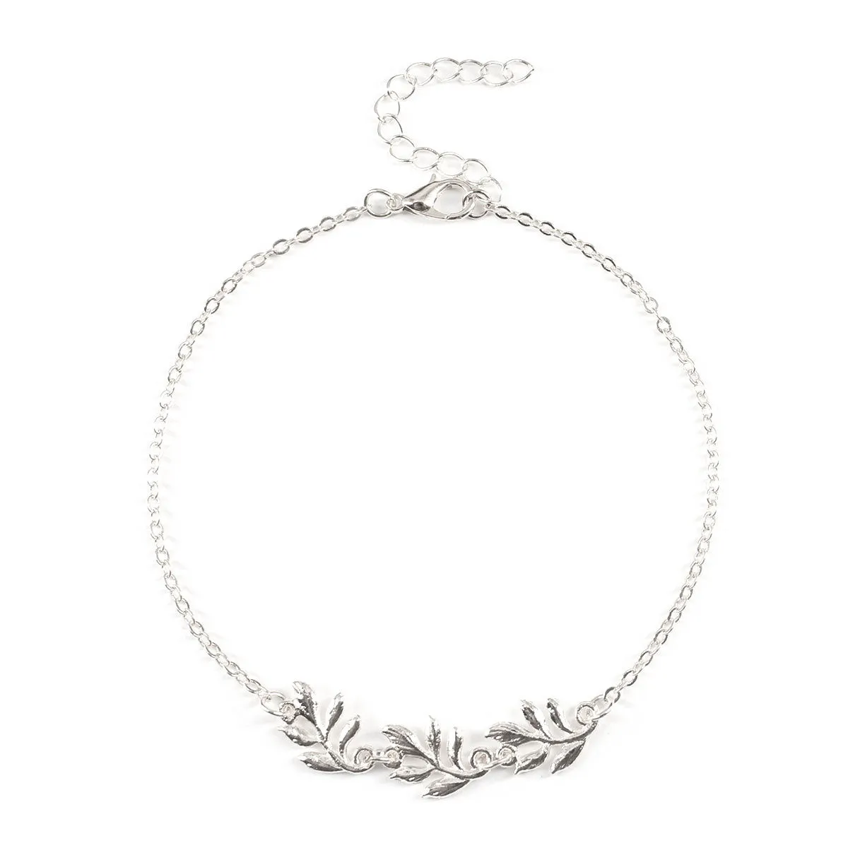 Silver-Plated Leaf Charm Anklet