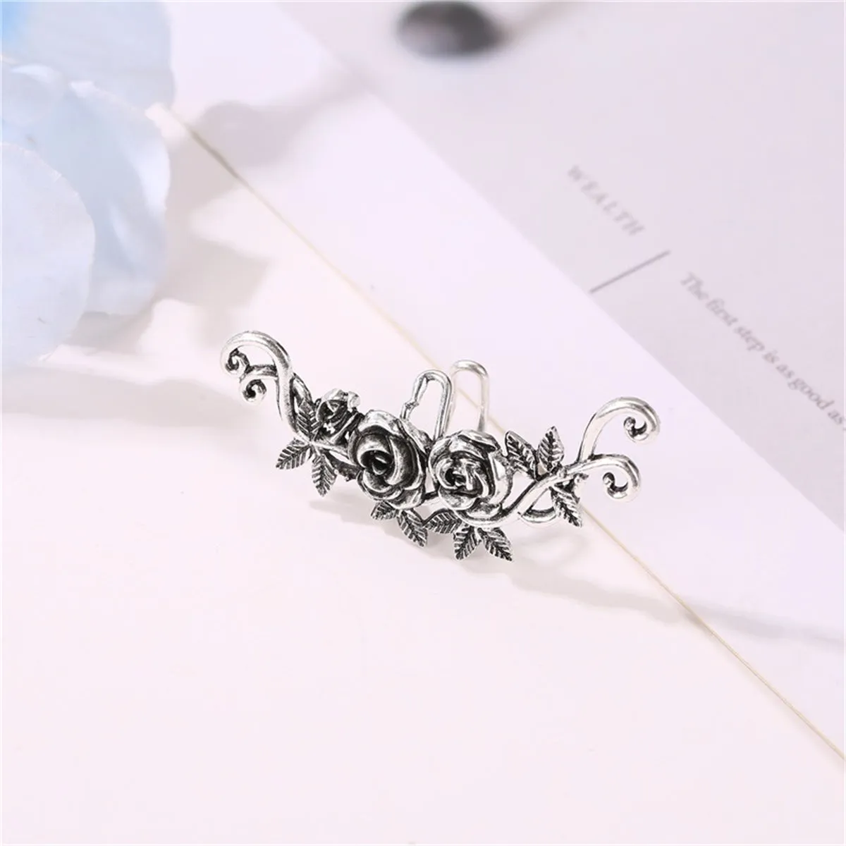 Silver-Plated Rose Ear Cuff