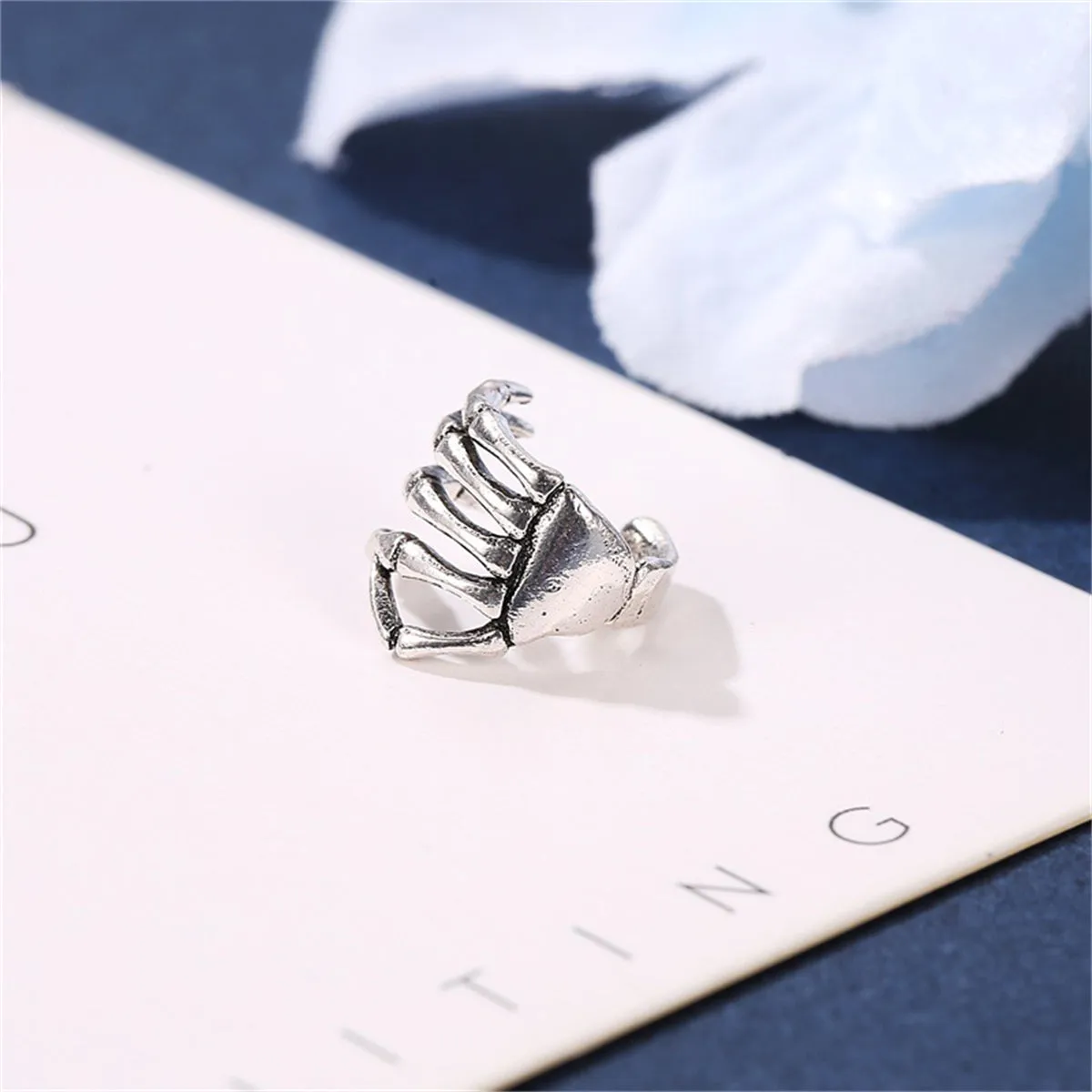 Silver-Plated Skeleton Hand Ear Cuff