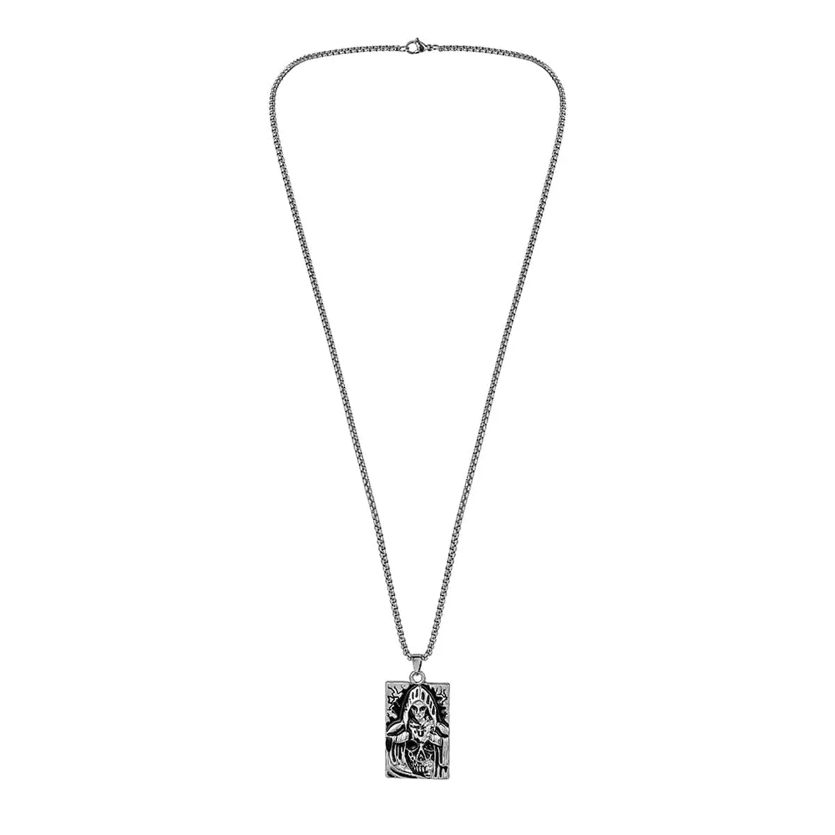 Silver-Plated Skull Card Pendant Necklace