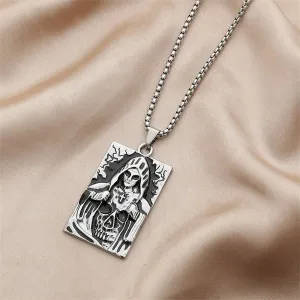 Silver-Plated Skull Card Pendant Necklace