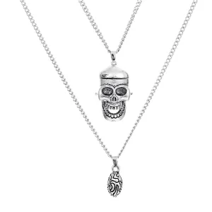 Silver-Plated Skull Pendant Layered Necklace