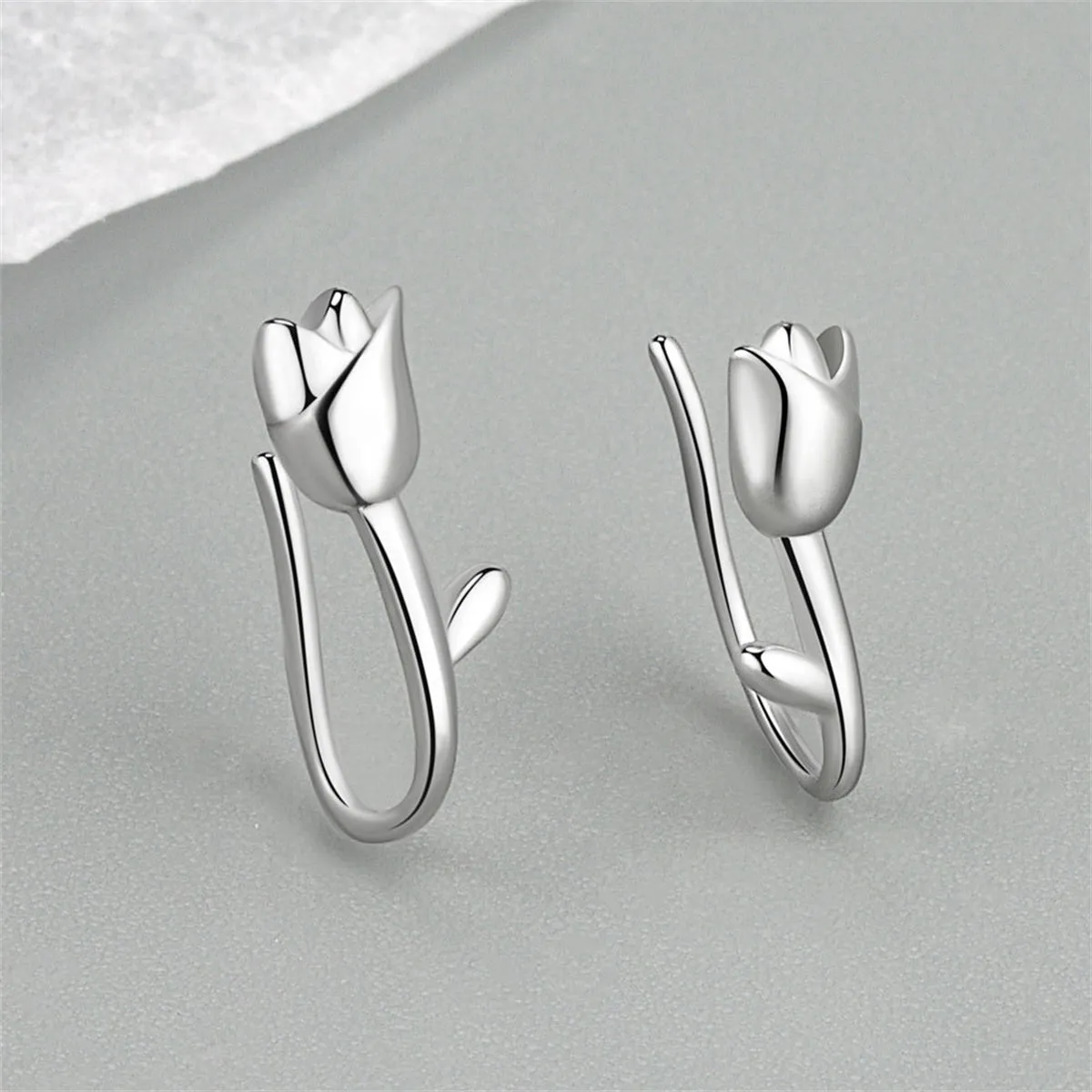 Silver-Plated Tulip Ear Climbers