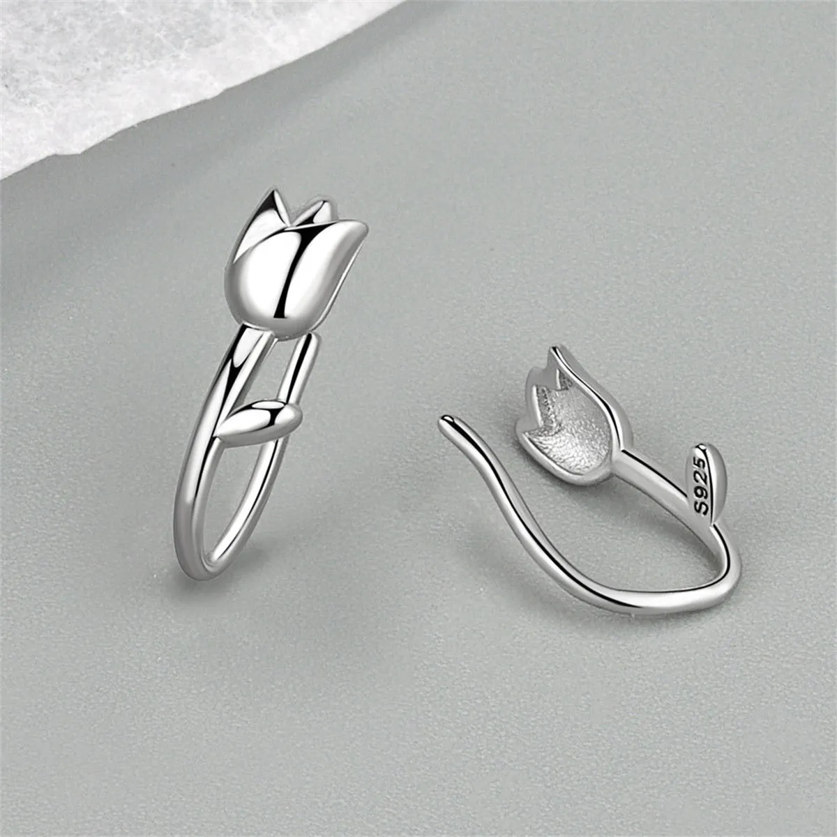 Silver-Plated Tulip Ear Climbers
