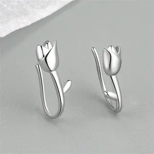 Silver-Plated Tulip Ear Climbers