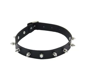Silver Spiked Faux Leather Choker CHO003