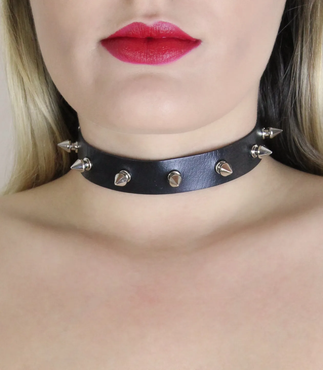 Silver Spiked Faux Leather Choker CHO003