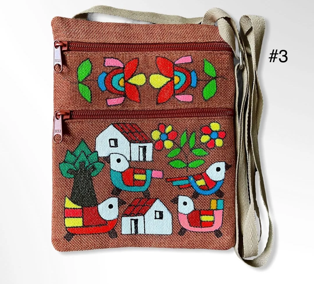 SMALL Crossbody- Cartera bandolera de Yute Pintada y hecha a mano