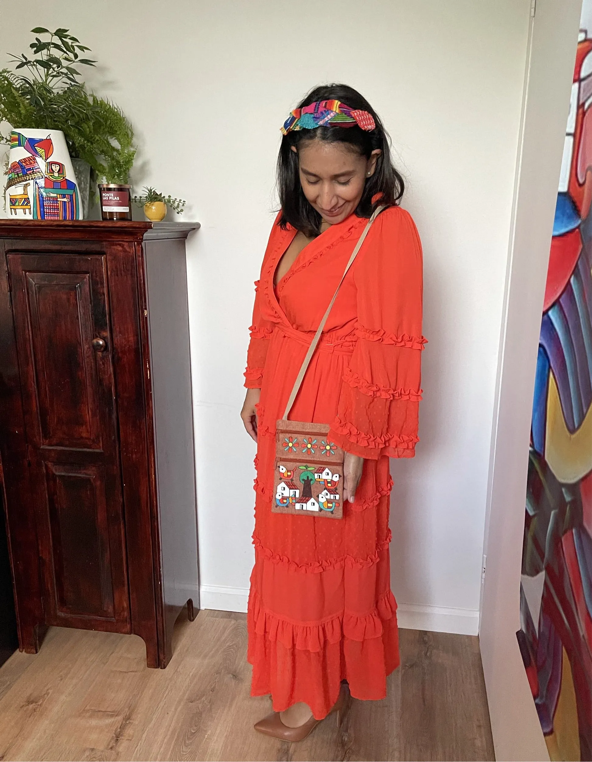 SMALL Crossbody- Cartera bandolera de Yute Pintada y hecha a mano