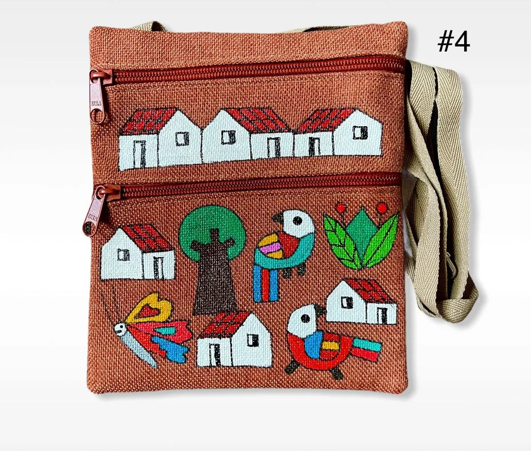 SMALL Crossbody- Cartera bandolera de Yute Pintada y hecha a mano