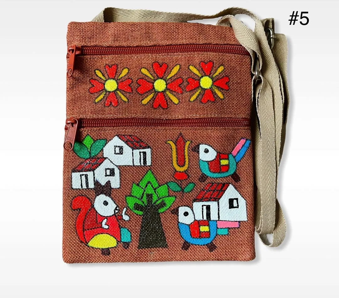 SMALL Crossbody- Cartera bandolera de Yute Pintada y hecha a mano