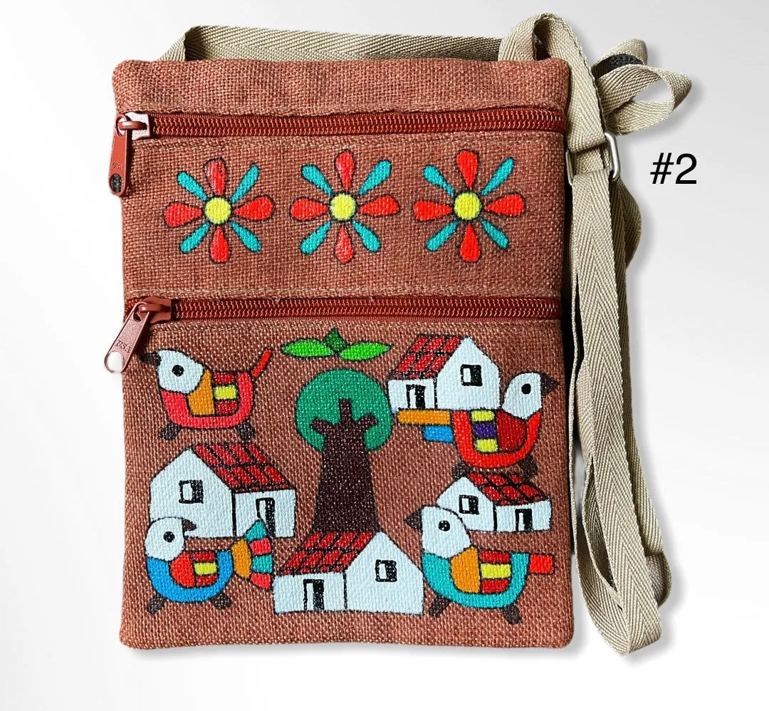 SMALL Crossbody- Cartera bandolera de Yute Pintada y hecha a mano