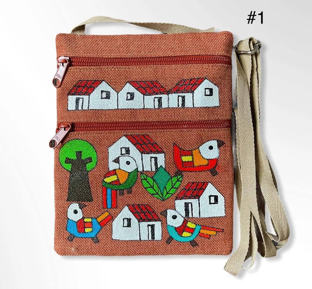 SMALL Crossbody- Cartera bandolera de Yute Pintada y hecha a mano