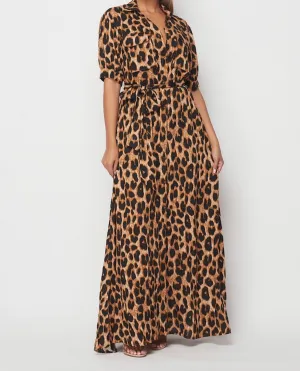 Small Left ‼️Leopard Long Maxi Button Up Dress with Belt‼️