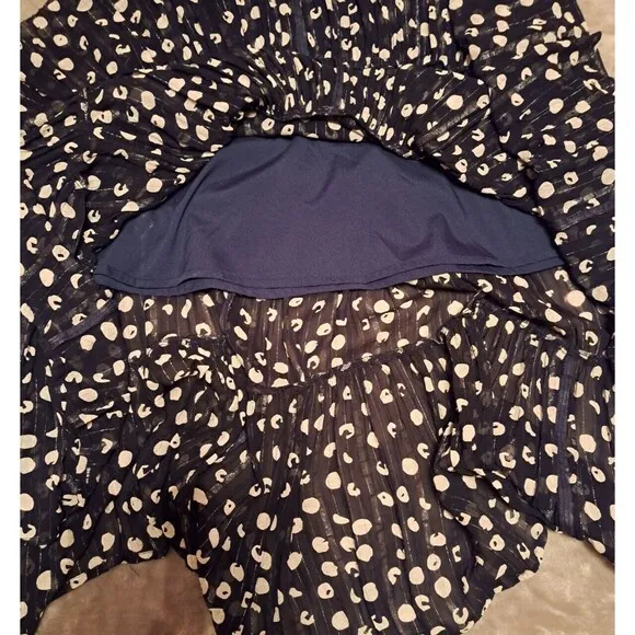 Soft Surroundings Boho Polka Dot Tiered Ruffle Blue Maxi Skirt with Slit Size L