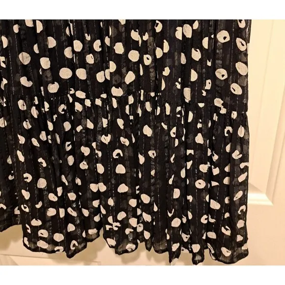 Soft Surroundings Boho Polka Dot Tiered Ruffle Blue Maxi Skirt with Slit Size L
