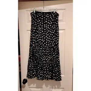 Soft Surroundings Boho Polka Dot Tiered Ruffle Blue Maxi Skirt with Slit Size L