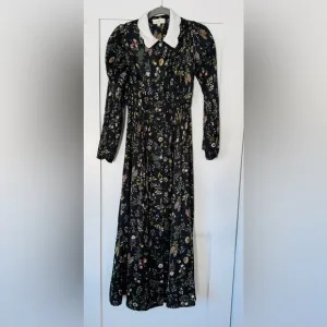 Solei Fame Black Floral Maxi Dress White Collar Cottagecore Size XS Whimsigoth