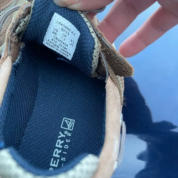 SPERRY'S boys Khaki Leather Slip Ons NEW 8C