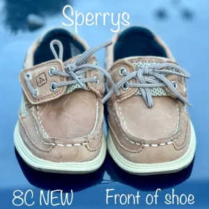 SPERRY'S boys Khaki Leather Slip Ons NEW 8C