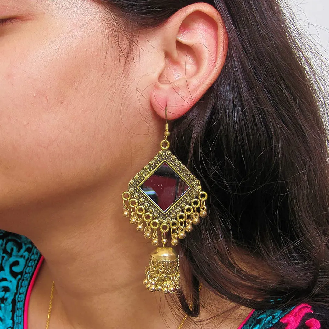 Square Mirror Beads Hand Crafted Jhumki