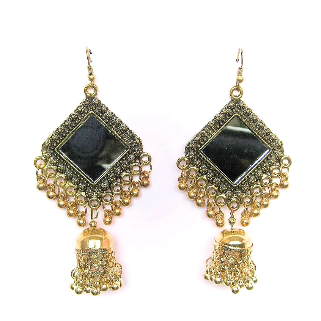 Square Mirror Beads Hand Crafted Jhumki