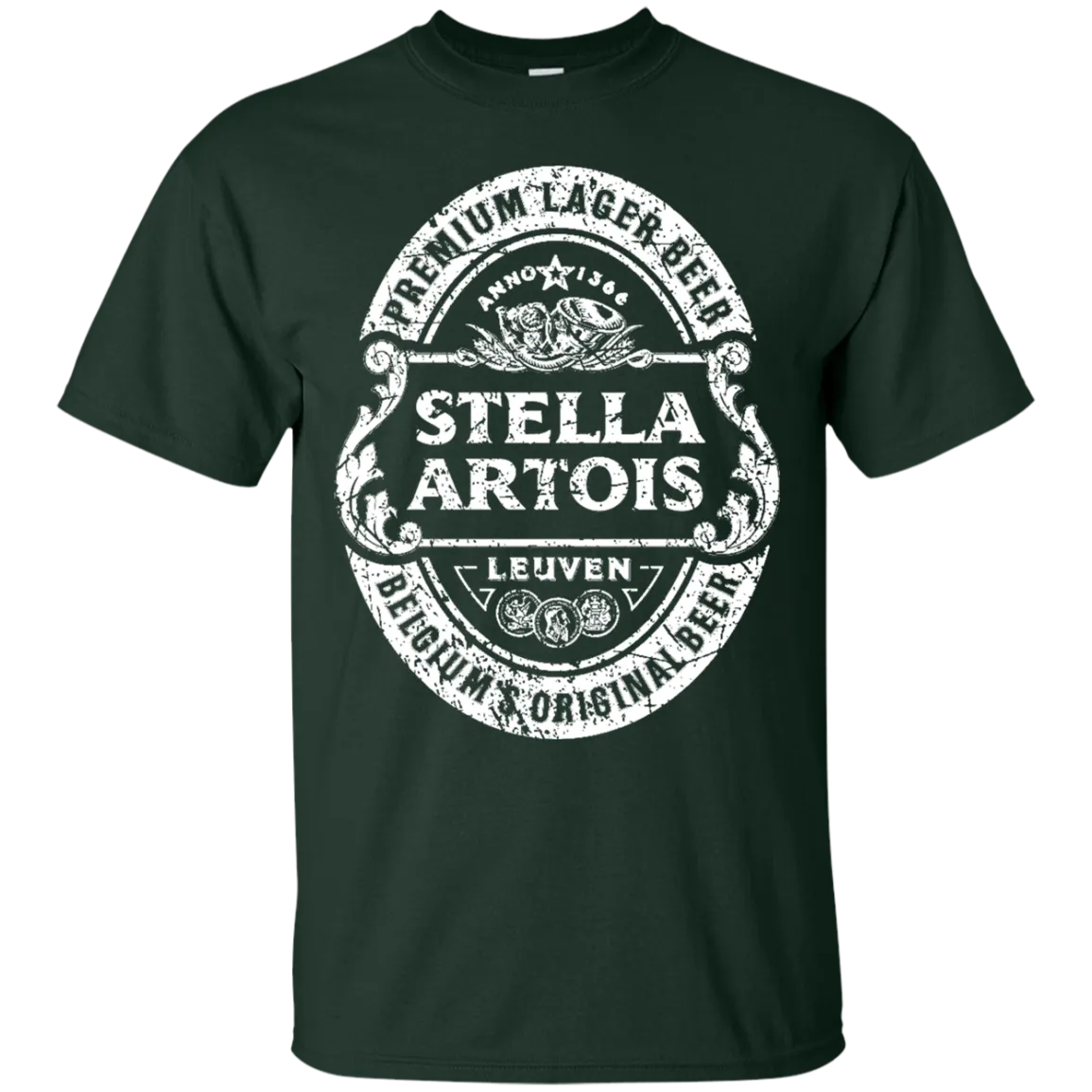 Stella Artois Beer T-Shirt Custom Designed White Worn Label Pattern