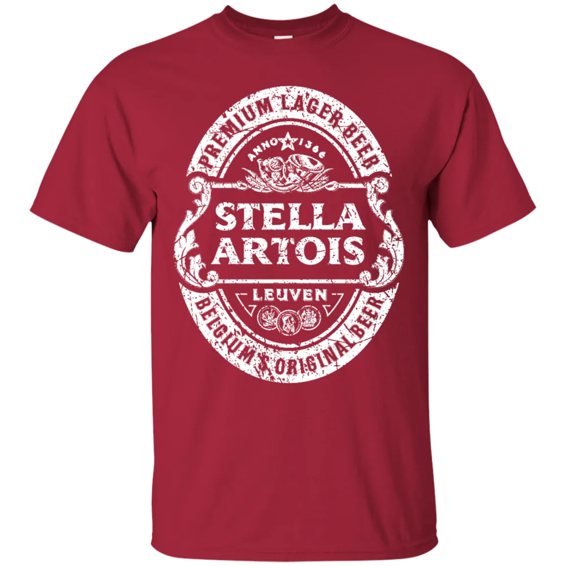 Stella Artois Beer T-Shirt Custom Designed White Worn Label Pattern