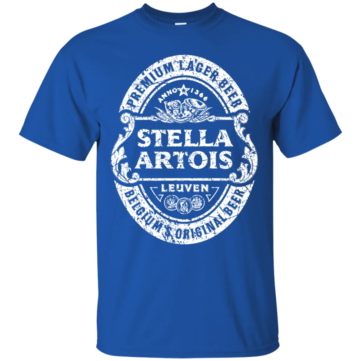 Stella Artois Beer T-Shirt Custom Designed White Worn Label Pattern