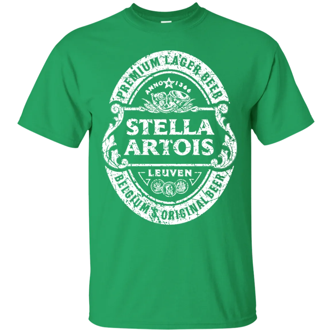 Stella Artois Beer T-Shirt Custom Designed White Worn Label Pattern