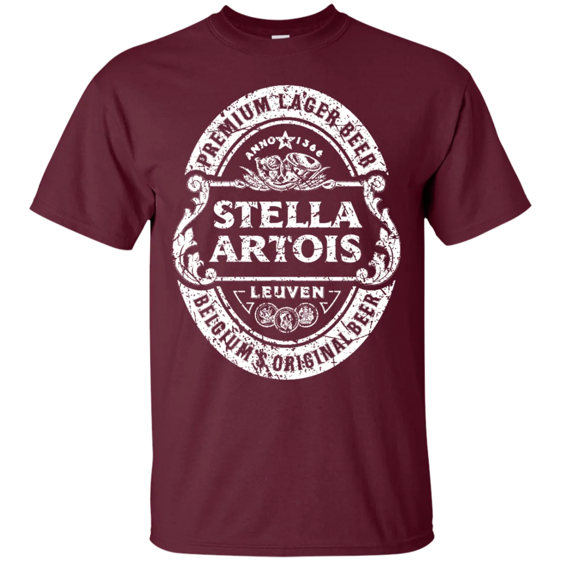 Stella Artois Beer T-Shirt Custom Designed White Worn Label Pattern