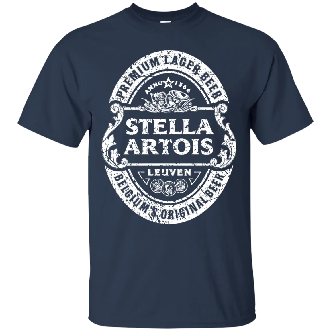 Stella Artois Beer T-Shirt Custom Designed White Worn Label Pattern