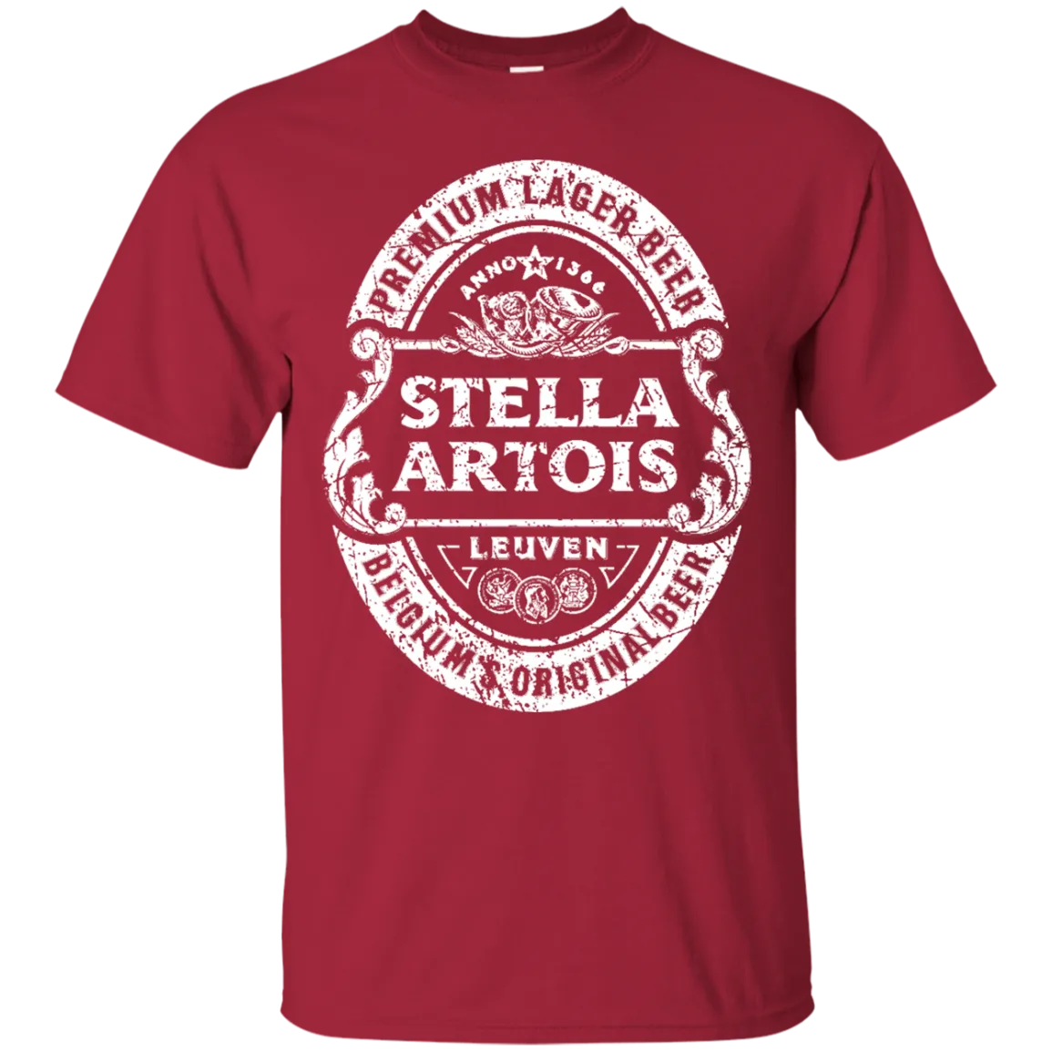 Stella Artois Beer T-Shirt Custom Designed White Worn Label Pattern