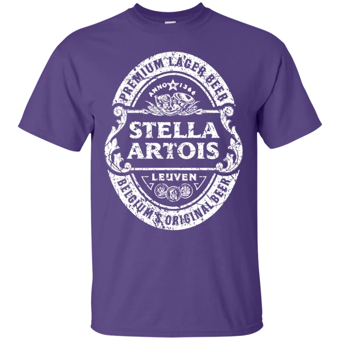 Stella Artois Beer T-Shirt Custom Designed White Worn Label Pattern