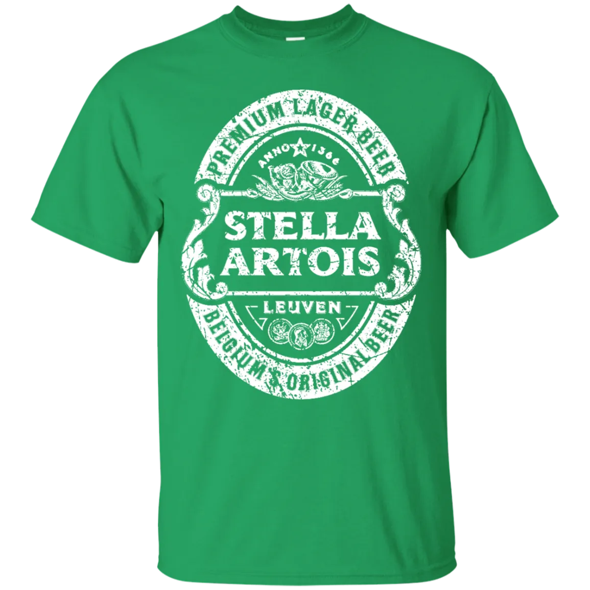 Stella Artois Beer T-Shirt Custom Designed White Worn Label Pattern